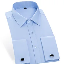 Новые весенние французские запонки мужские рубашки чистого синего цвета с длинными рукавами camisa masculina Высококачественная французская запонка вечерние мужские рубашки