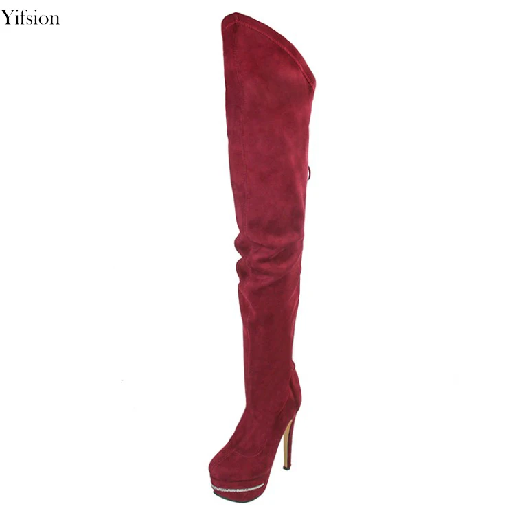 Yifsion Women Ladies Platform Over The Knee Boots Sexy Thin High Heels Boots Fashion Round Toe Wine Red Shoes Women US Size 4-15 Yifsion Women Ladies Platform Over The Knee Boots Sexy Thin High Heels Boots Fashion Round Toe Wine Red Shoes Women US Size 4-15