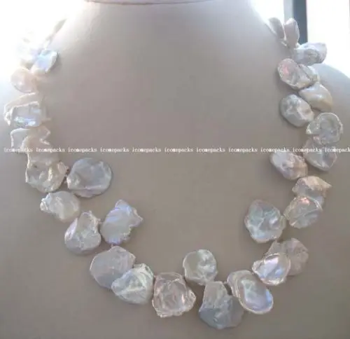 

FREE SHIPPING>>>@@ > wholesale 18-22mm freshwater pearl white reborn keshi necklace 18