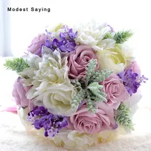 Романтический фиолетовый искусственные цветы Роза Кристалл Букеты Свадебные подружки невесты ручной Букет Свадебные аксессуары