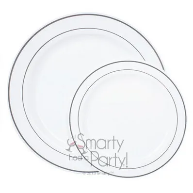 

Plastic Heavy Dinner Plate White Silver Rim Cold Round Plate Wedding Party Festival Primary Plate