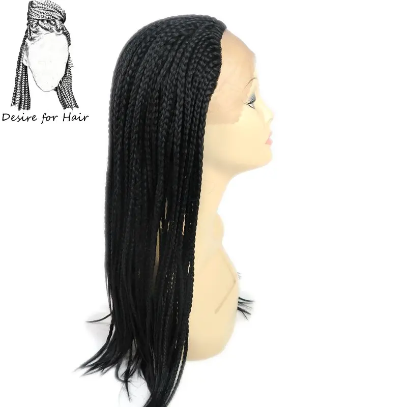 Desire for hair 22inch long pre braided box braids heat resistant synthetic lace front wigs for black woman