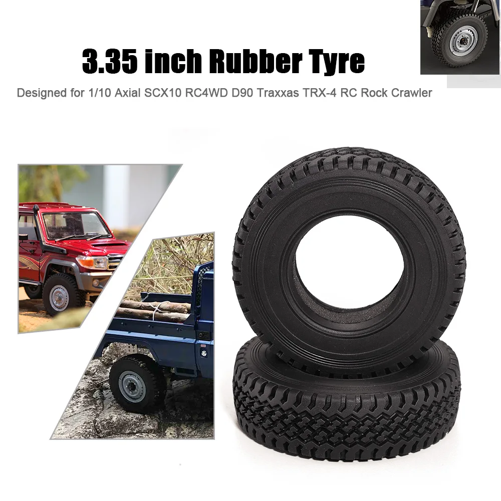 

2PCS RC 3.35 inch Rubber Tyre for 1.68 Inch Wheel 1:10 Axial SCX10 RC4WD D90 Traxxas TRX-4 RC Rock Crawler RC Car
