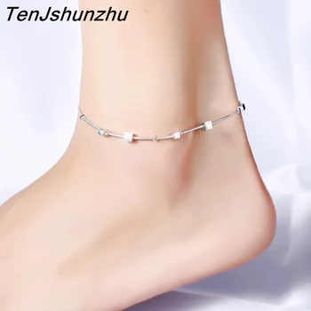 

New 925 Sterling Silver Anklet Bracelet Square Cross Flower Bell Women Summer Charm Chain Sandal Beach Foot Anklet Best Gifts