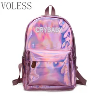 Laser Sequins Women Backpack High Quality Soft Pu Leather School Bags For teenager girl New Letter Black Backpack Women mochila