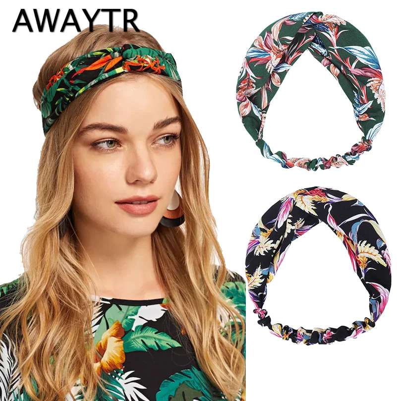 

AWAYTR Boho Style Print Floral Headband Women Twist Knot Elastic Bandage Spring Sweet Hairband Girls Headwear Hair Accessories
