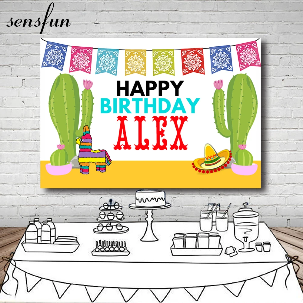 

7x5FT Cactus Party Photography Backdrop Colorful Bunting Happy Birthday Backgrounds For Photo Studio Custom Vinyl
