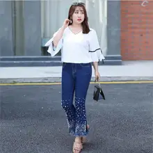 XL-4XL женские весенние новые брюки джинсы плюс размер модные рваные джинсы N088 высокое качество Жир Брюки Эластичность