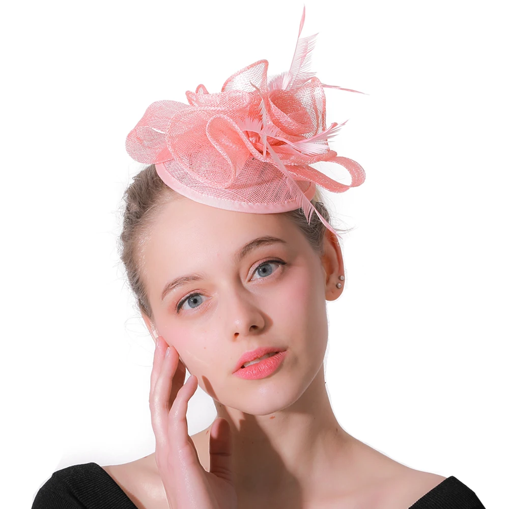 

Vintage Pink Hair Accessories Fascinators Cocktail Hair Clips Women Millinery Feather Flowers Decoration Party Church Headpieces