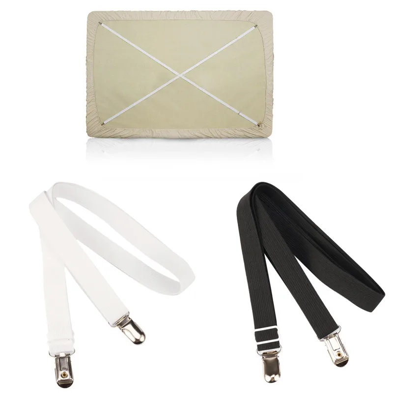 

2 Pcs Black White Bed Sheet Mattress Cover Blankets Grippers Clip Holder Fasteners Elastic Adjustable Straps Suspenders 1.5M