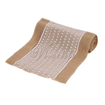 

5pcs/Lot Rustic Burlap Table Runners For Wedding Decorations with Polka Dot Lace 12"x108" Party Banquet Home Table Supplies