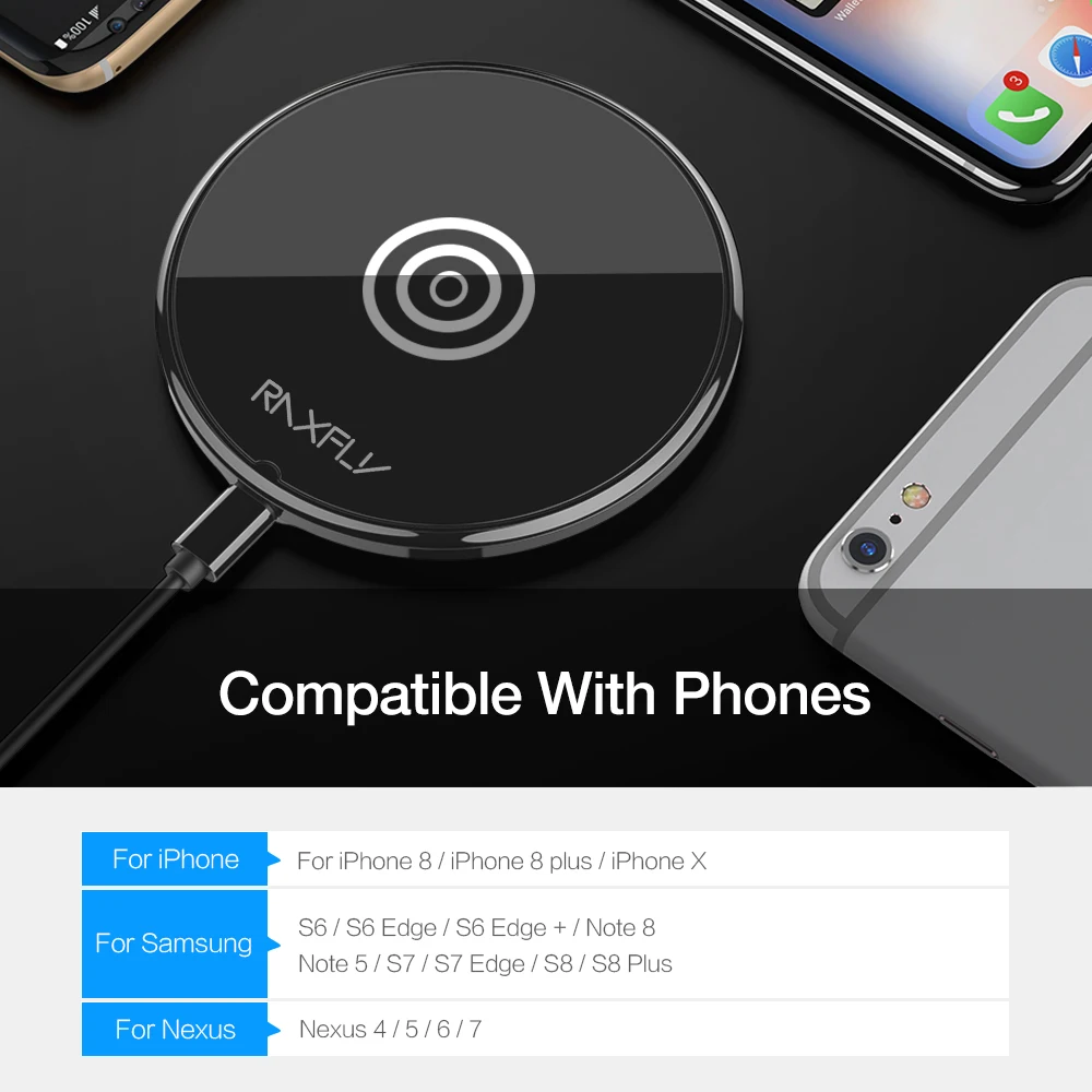 RAXFLY Wireless Charger Adapter For iPhone X Qi Wireless Charger Pad For Samsung Galaxy Original Wireless Charger Charging Dock