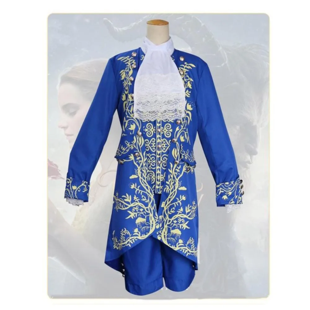 

Free Shipping Movie Beauty and The Beast cosplay costume Dan Stevens Prince Blue Uniform Halloween Cosplay Costume Outfit Suit