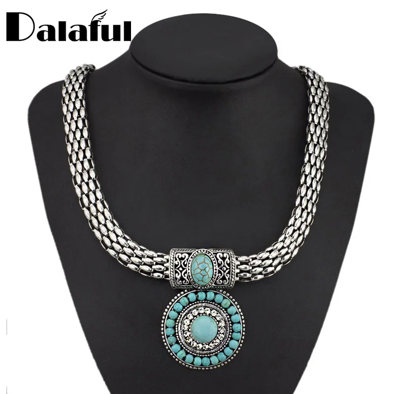 

Tribal Synthetic Beads Crystal Wide Chunky Choker Chain Antique Pendant Necklace Women's Jewelry X569