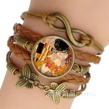 Gustav Klimt The Kiss Bracelet Handmade Infinity Leather Charm Bracelets Klimt Art Jewelry Valentine Gift klimt