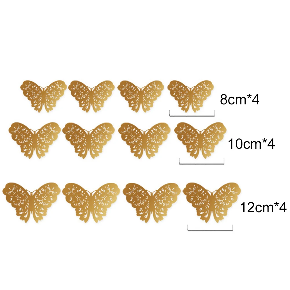12 шт. 3D полые золотые и серебряные толстые бумажные наклейки на стену бабочка на холодильник магнит для детской комнаты украшения дома
