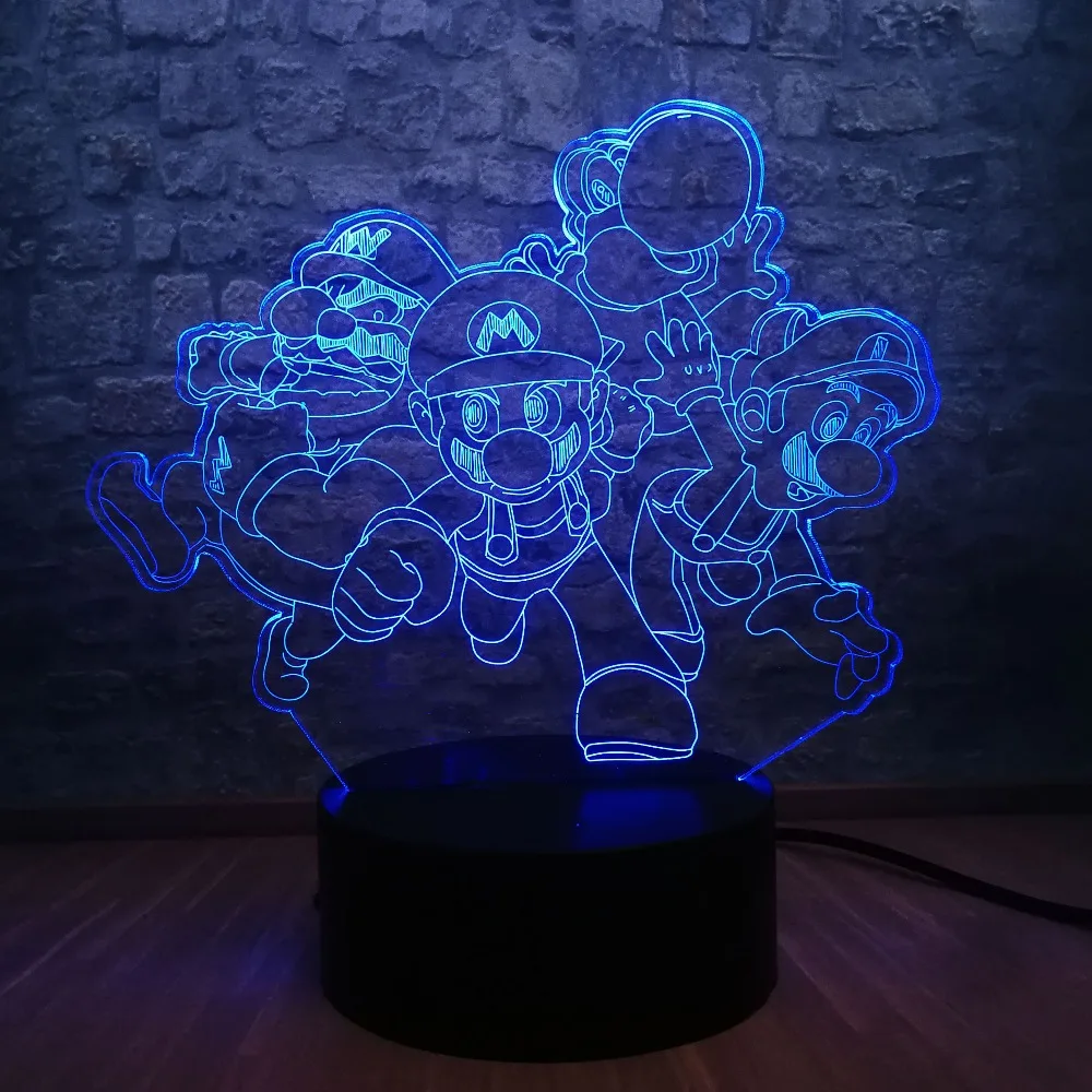 Коробка 3D Лампа Супер Марио Семья Bros Йоши светодиодный 7 цветов пеленальный столик свет декор Детская комната ночник симпатичная игрушка в подарок
