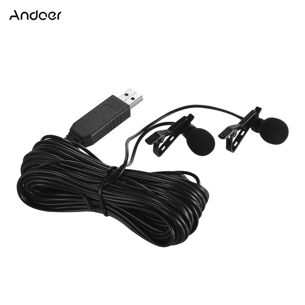 Петличный микрофон Andoer 1 5/4 5/6 м с двумя головками и USB|Микрофоны| |