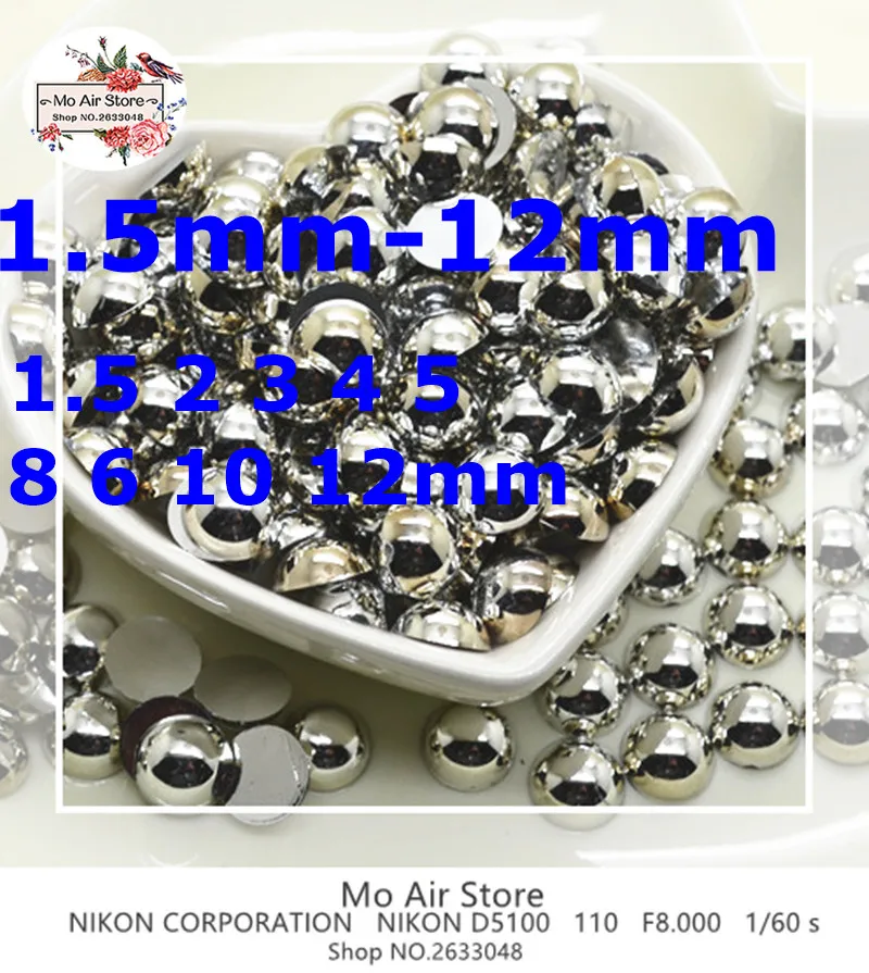 

silver half round pearl Beads ABS Resin Flatback cabochon Simulated pearl Beads DIY beads 1.5-10mm SP003