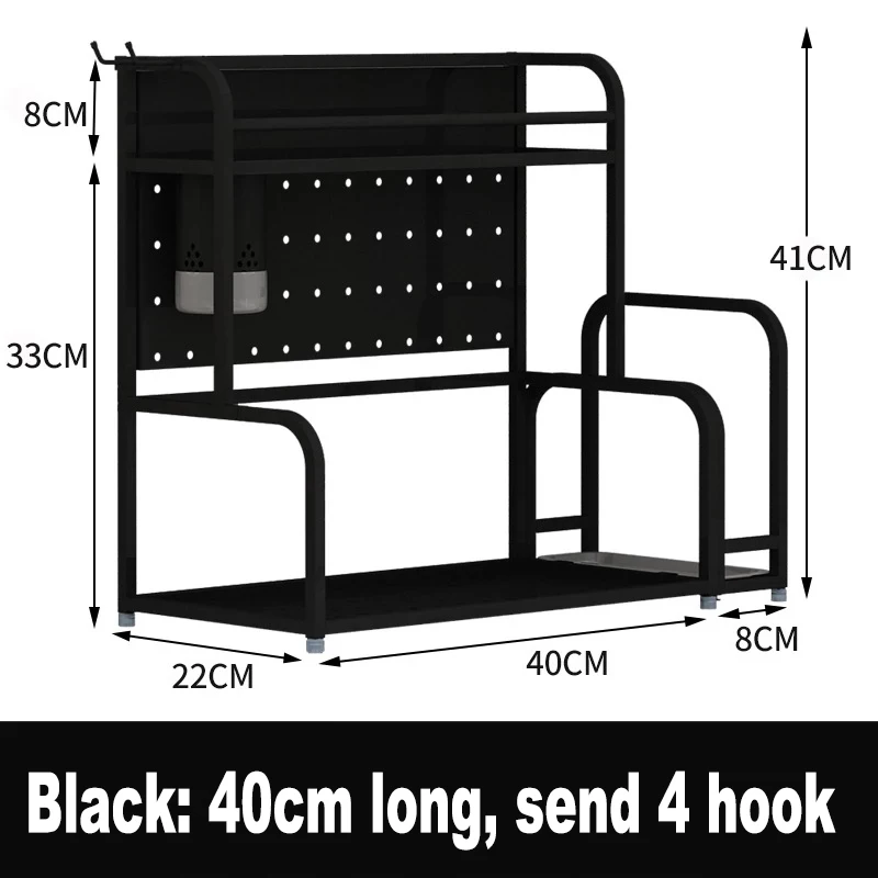 Кухонная Полочка для приправ, многофункциональная кухонная полка для хранения из нержавеющей стали, кухонная стойка для приправ, не требуется установка - Цвет: Black 40cm