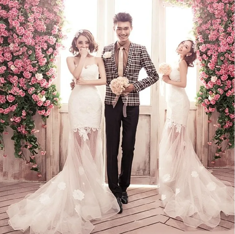 

New Europe Sexy Elegant Lace Mermaid Wedding Dress 2019 Long Train Plus Size Vintage Bandage Princess Bridal Wedding Dresses