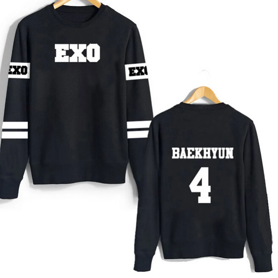 2018 Новый Kpop EXO женский кофта с капюшоном Толстовка Suho Sehun Luhan черный осенний