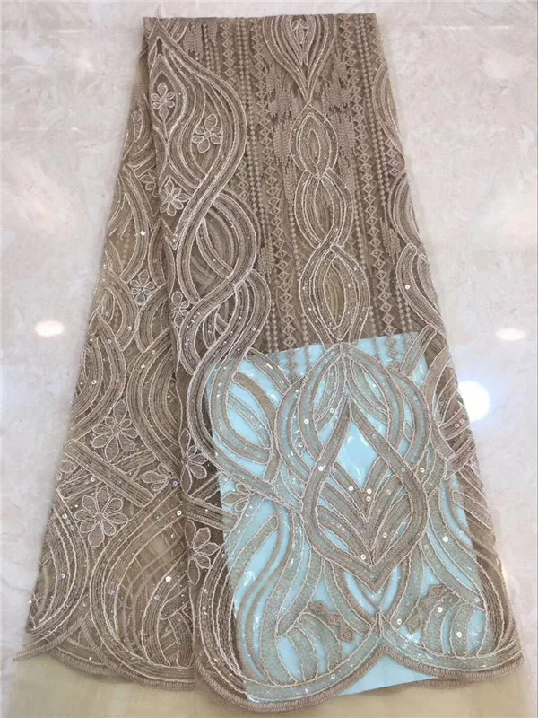 Высокое качество африканская кружевная ткань с золотыми блестками Tissu индийское свадебное платье ткань французский кружевной сетчатый Тюль с бисером материал розовый