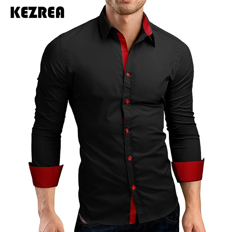 

Kezrea 2018 New Men Casual Shirt Brand Male Long Sleeve Men's Shirts Hit Color Slim Fit Black Man Dress Shirts 4XL High Quality