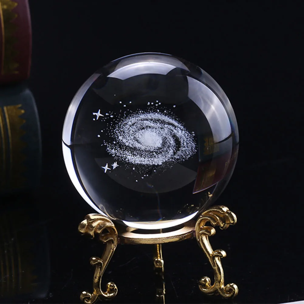 

6cm Engraved Solar System Desktop With Base Home 3D Sphere Planets Model Clear Miniature Photo Props Craft Crystal Ball Gift