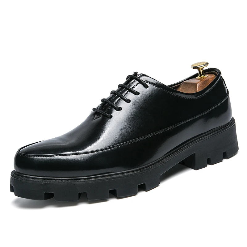Лидер продаж; мужские туфли-оксфорды с острым носком; Цвет Черный; Мужская обувь в деловом стиле; обувь с заостренным носком, визуально увеличивающая рост; мужская обувь на толстой подошве - Цвет: Black