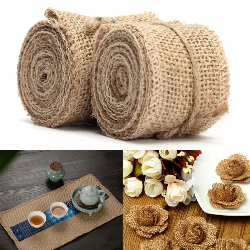 

2M Retro Natural Jute Hessian Burlap Fabric Ribbon Tape Rustic Wedding Belt Strap Floristry Decor DIY Crafts