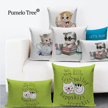 

Cute Square Cotton Linen Black Cooking Tea Cat Animals Printed Decorative Throw Pillows Home Decor Cushion For Sofas No Core