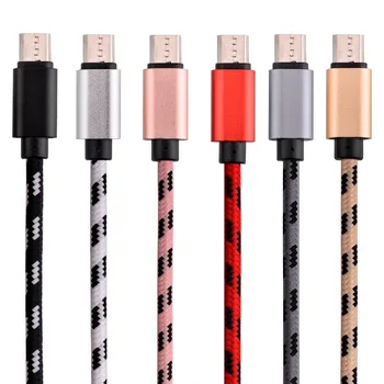 

500pcs/lot 1m 2m 3m Braided Nylon Aluminum Alloy Micro 5pin cable Accessory Bundle for samsung htc lg android phone