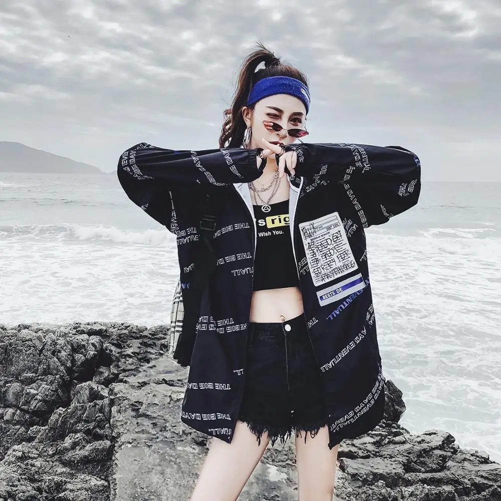 

Bomber Jacket Women Long Sleeve Patchwork Coat Zipper Letter Pocket Autumn Outerwear Casual Women Jackets Spring Streetwear