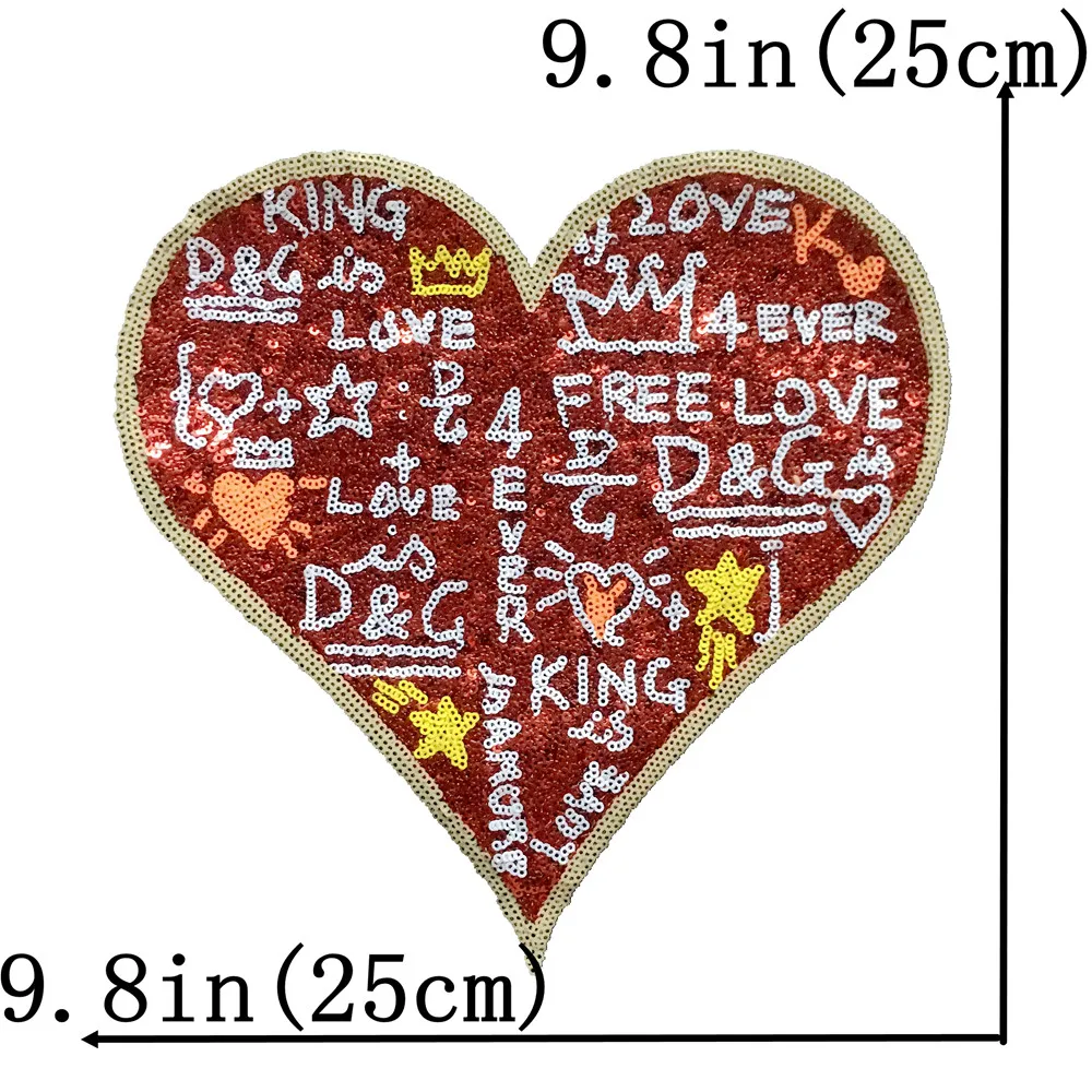 

2 PCS Digital Heart Sequined Applique Patch Sew on Paillette Decoration Hearted Letter Patches Supplies for Coat DIY Accessories