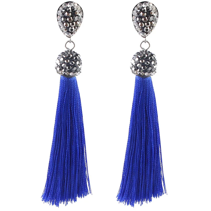 E5743 Trendy Drop Earrings Water DropWomenRhinestoneLongBohemianSilkDangleMetalBohoGold Tassel Earrings 2019 Jewelry CS241