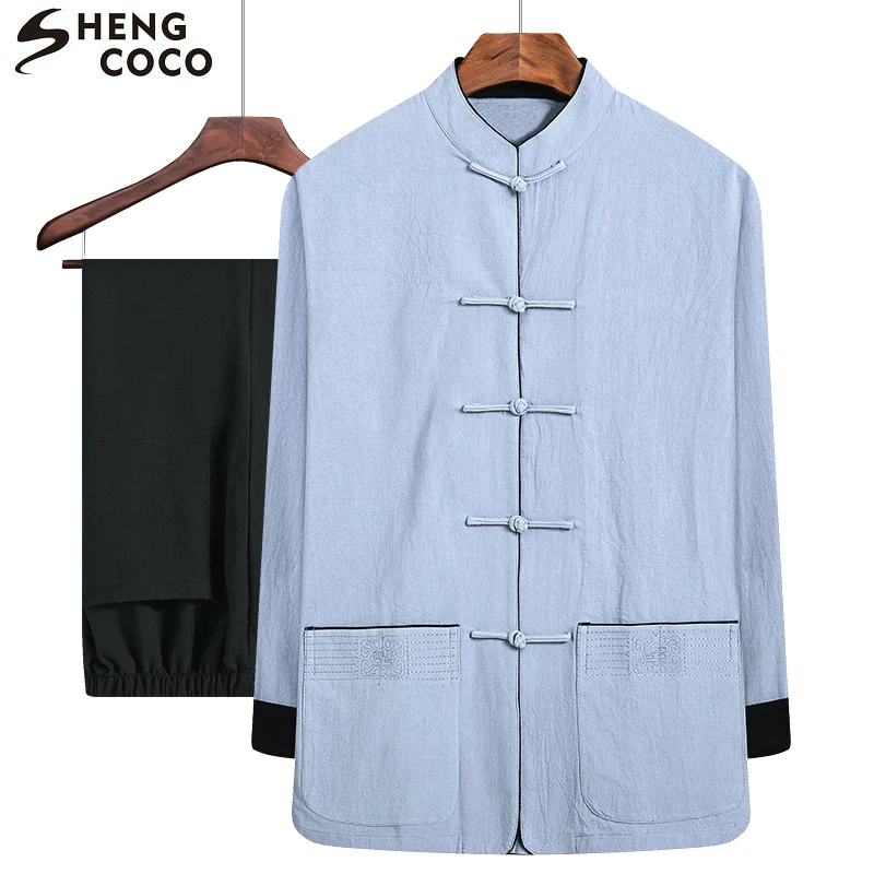 Male Wushu Kung Fu Uniform Cotton Flax Costume Suits Long Sleeve National Autumn Chinese Traditional Men Clothing Plus Size |