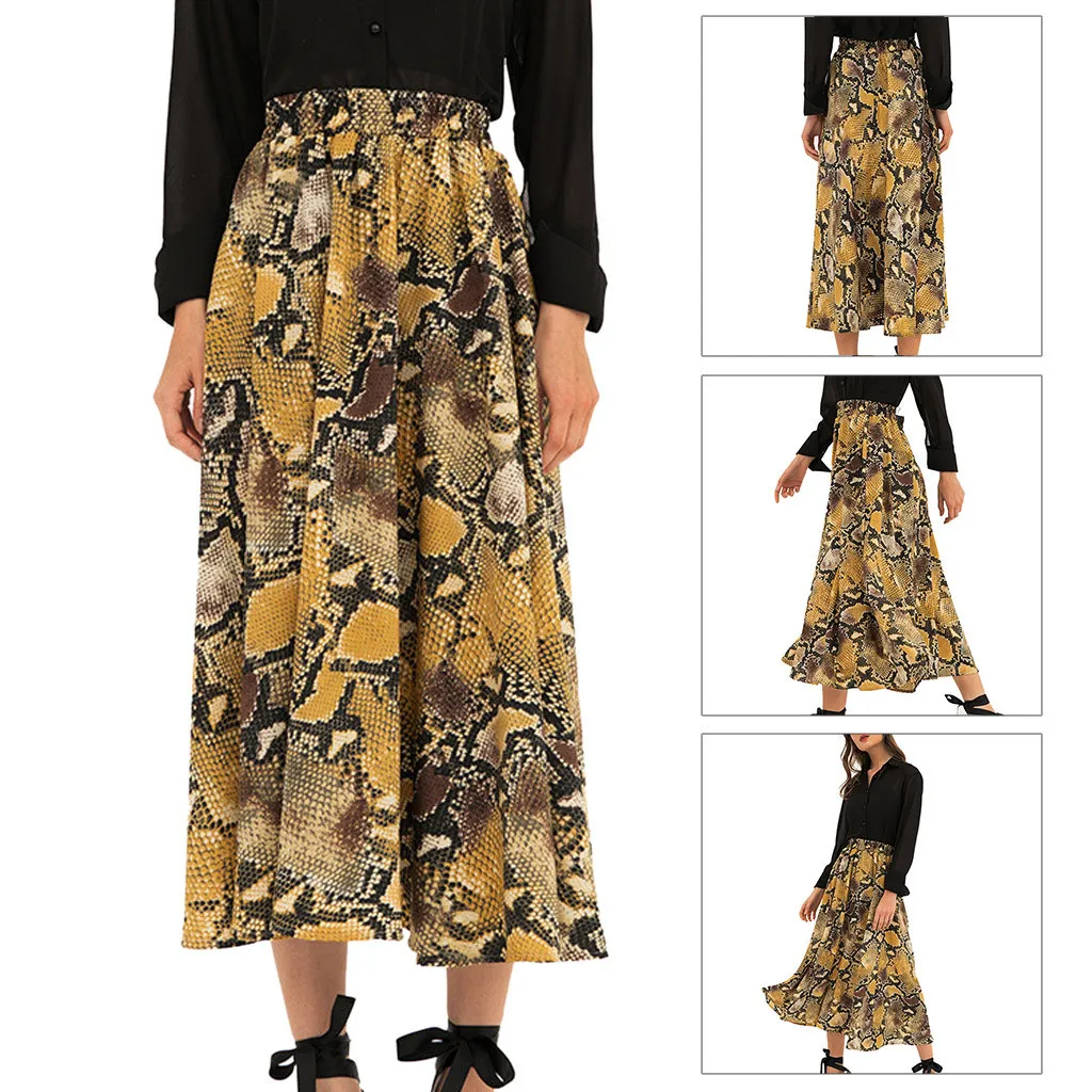 Женская элегантная льняная Макси-юбка с высокой талией, модная женская сексуальная леопардовая расцветка, большой размер, пляжная юбка-халльп А-образной формы, Z044