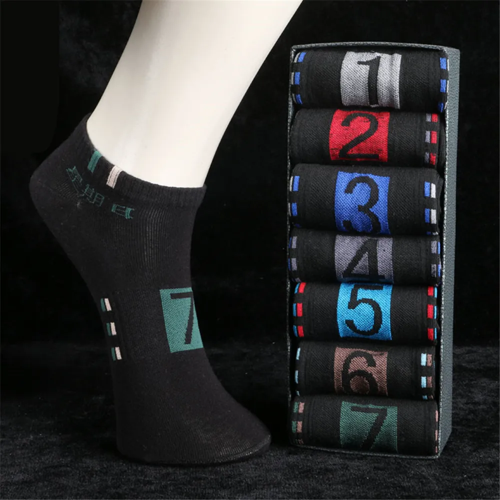 

7 Pairs Number "1-7" Cotton Socks Man White Absorb Sweat Week Socks Men's Shallow Mouth Short Tube Sports Socks Summer Autumn