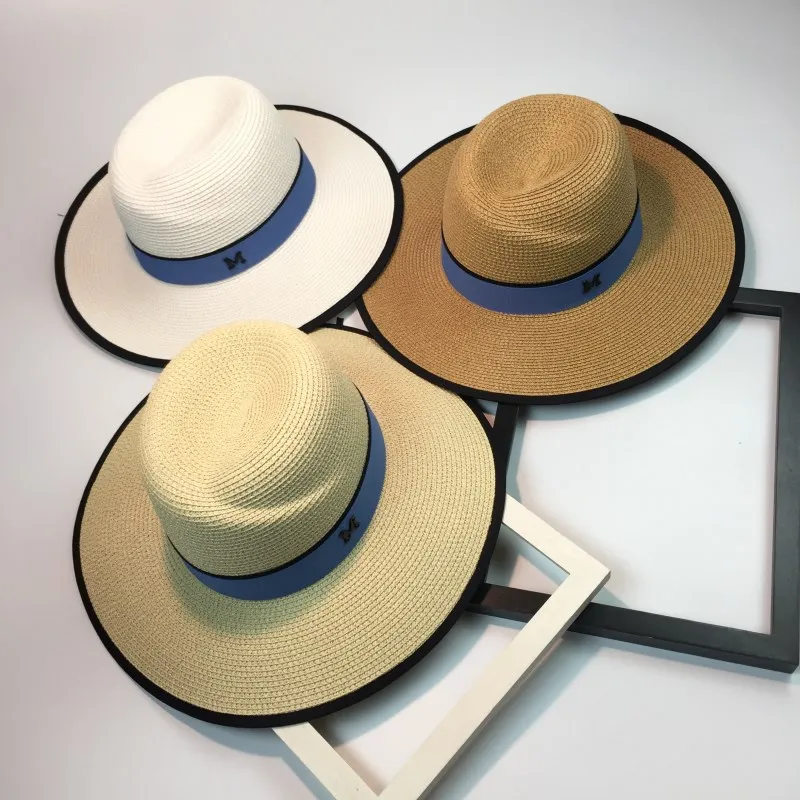 

01909-chui Panama's elegant style Letters M straw beach cap fedoras jazz hat