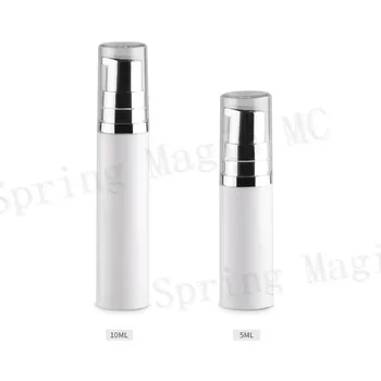 

5ML/10ML Small White Vacuum Plastic Bottles With Silver Lotion Pump For Essence/Foundation/Sunscreen Portable Skin Care Vial