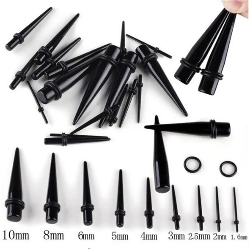 

18PCS Acrylic Black Mix Lot Tapers Stretcher Spike Ear Expander Kit Plug Tunnel Set Bulk Piercing Body Jewelry Wholesale
