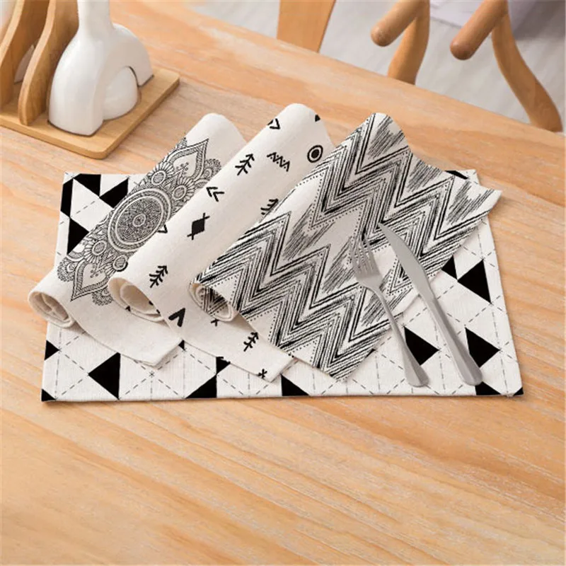 Rectangle Placemat Black White Table Mat Drink Coasters Table Napkin Simple Style Kitchen Decoration Accessories Home Decor