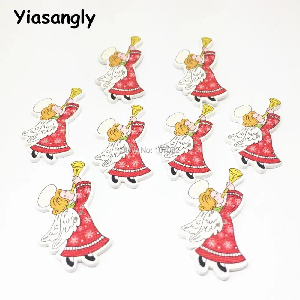 

100pcs Red Wood Angel Girl Buttons Sewing 2 Holes Christmas Button embellishments cardmaking 40x22mm