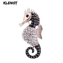 Черный эмалированный Кристал морской конь животное океан Морской конек Брошь Пляж Стразы Брошь платье заколка на шарф одежда ювелирные изделия