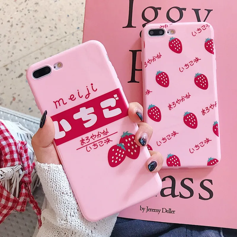

Cute Cartoon Strawberry Print Coque For iphone 6 s 6s 8 7 plus Soft Silicon Japanese Style Phone Case For iphone XR XS Max X 10