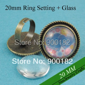 

20mm Antique Bronze Rope-edged Finger Ring Bezel, Adjustable Victorian Blank Ring Setting + Matching Glass