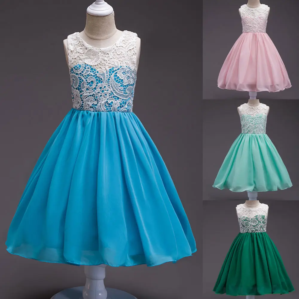 2017 Fashion Baby Girl Formal Dresses Summer Flower Girls Lace Chiffon