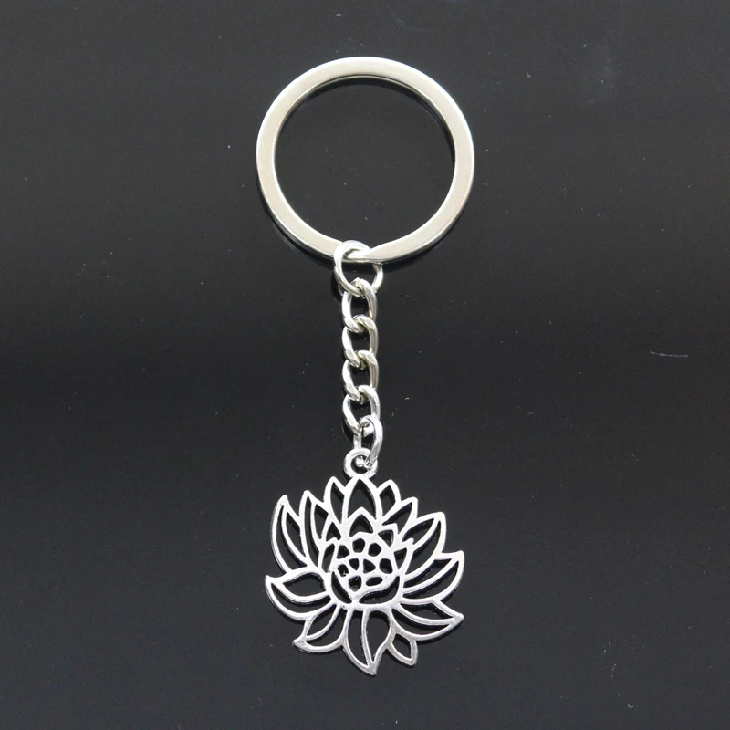 

Fashion Keychain 31x27mm yoga lotus flower Pendants DIY Men Jewelry Car Key Chain Ring Holder Souvenir For Gift