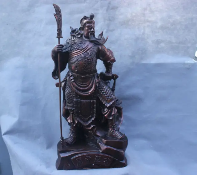 

26'' Warrior Guardian Ancient General Guangong Guan Dragon Bronze Statue grosgrain ribbon summer style Decoration wedding Brass